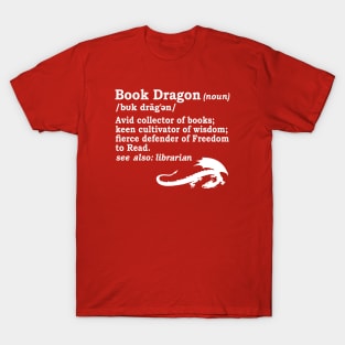 Book Dragon Definition in White T-Shirt